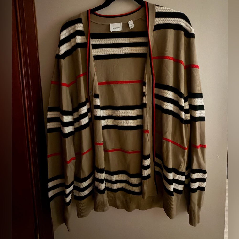 Burberry Tan and Black Striped Cardigan